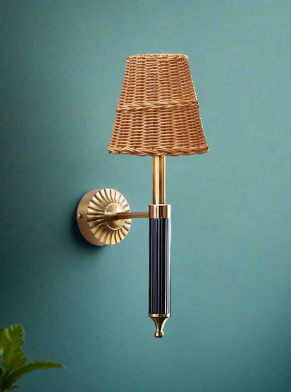 Rattan Wall Light For Living Room | Bamboo Brass Sconce - Odika