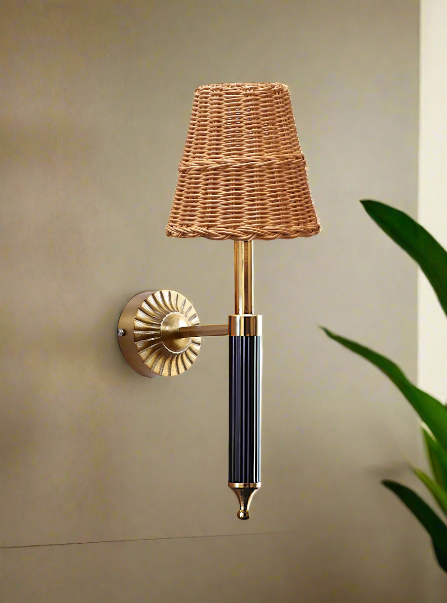 Rattan Wall Light For Living Room | Bamboo Brass Sconce - Odika