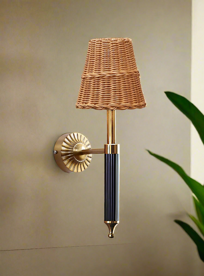 Rattan Wall Light For Living Room | Bamboo Brass Sconce - Odika