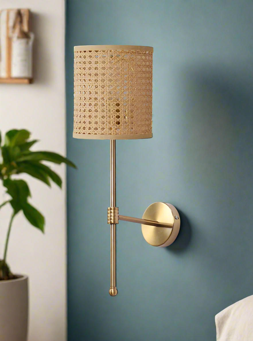 Rattan Wall Lamp For Living Room | Bamboo Wall Scone - Charvi