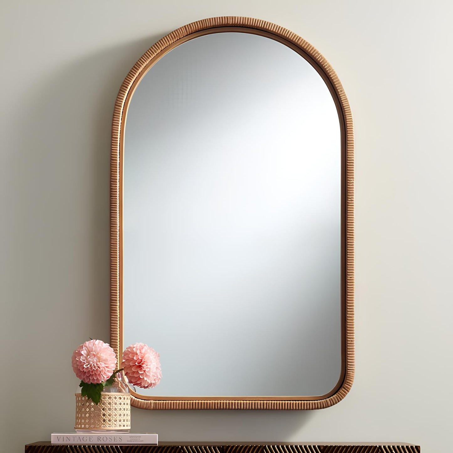 Bamboo Wall Mirror for living room | Cane Wall Mirror | Rattan Mirror - Ananya - Akway