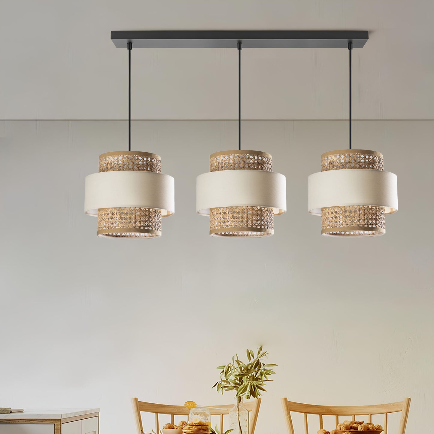 Rattan Hanging lamp for Living Room | Cane Pendant light | Wicker ceiling light - Dia