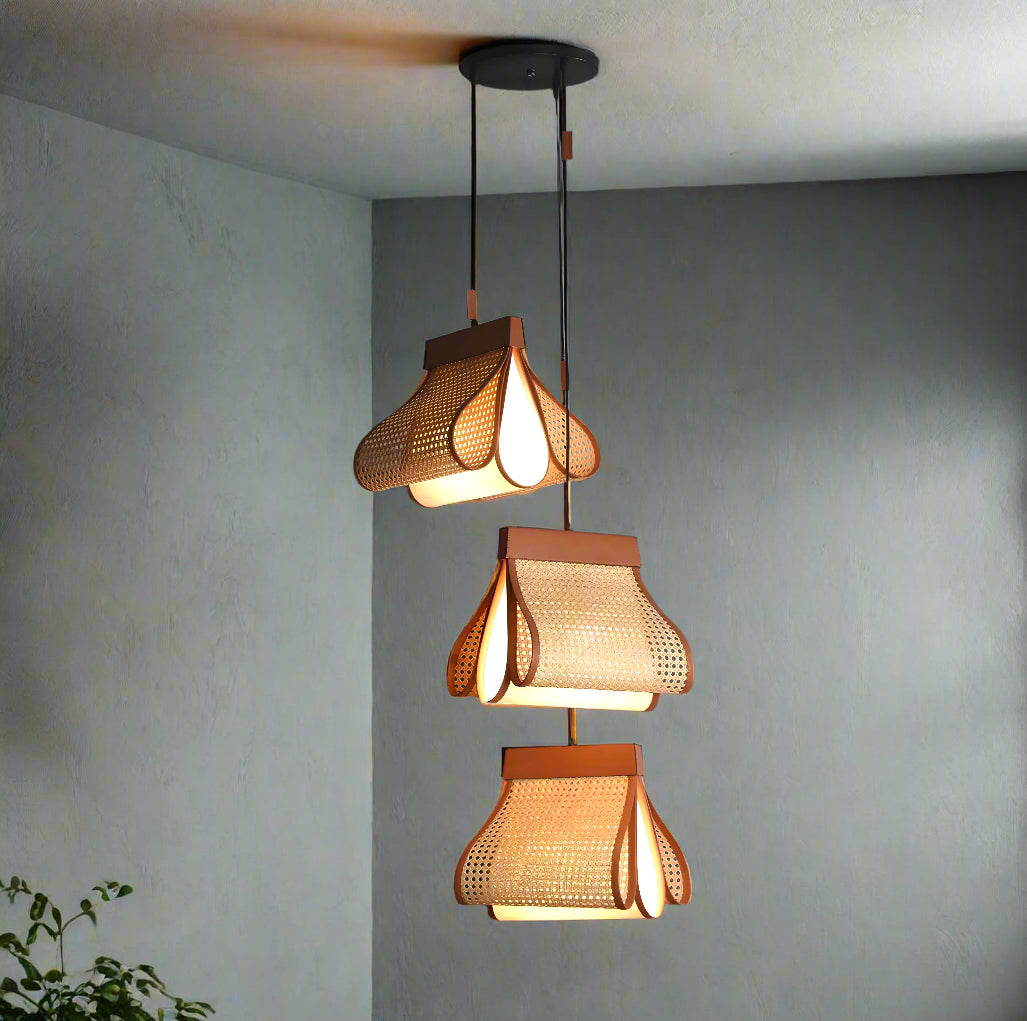 Rattan Hanging lamp for Living Room | Cane Pendant light | Wicker ceiling light - pixie 2.0