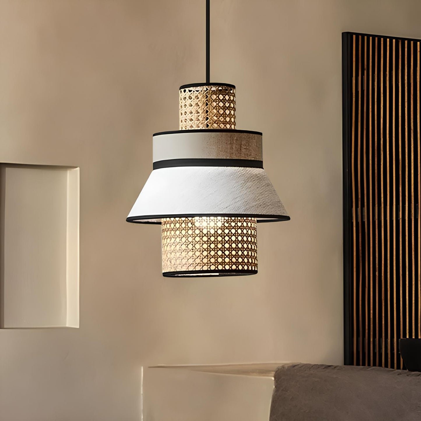 Rattan Hanging lamp for Living Room | Cane Pendant light | Wicker ceiling light - Adley