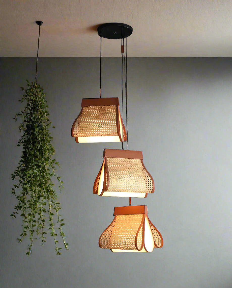 Rattan Hanging lamp for Living Room | Cane Pendant light | Wicker ceiling light - pixie 2.0