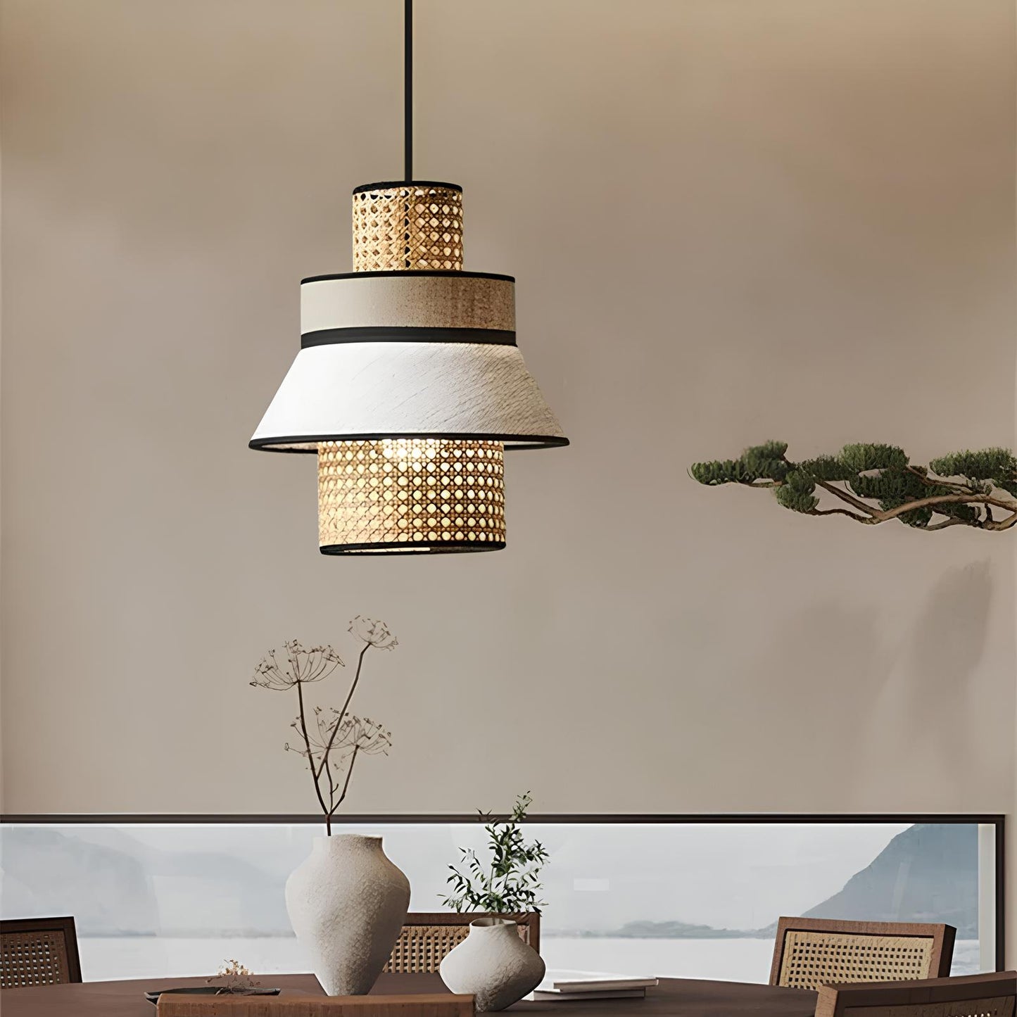 Rattan Hanging lamp for Living Room | Cane Pendant light | Wicker ceiling light - Adley