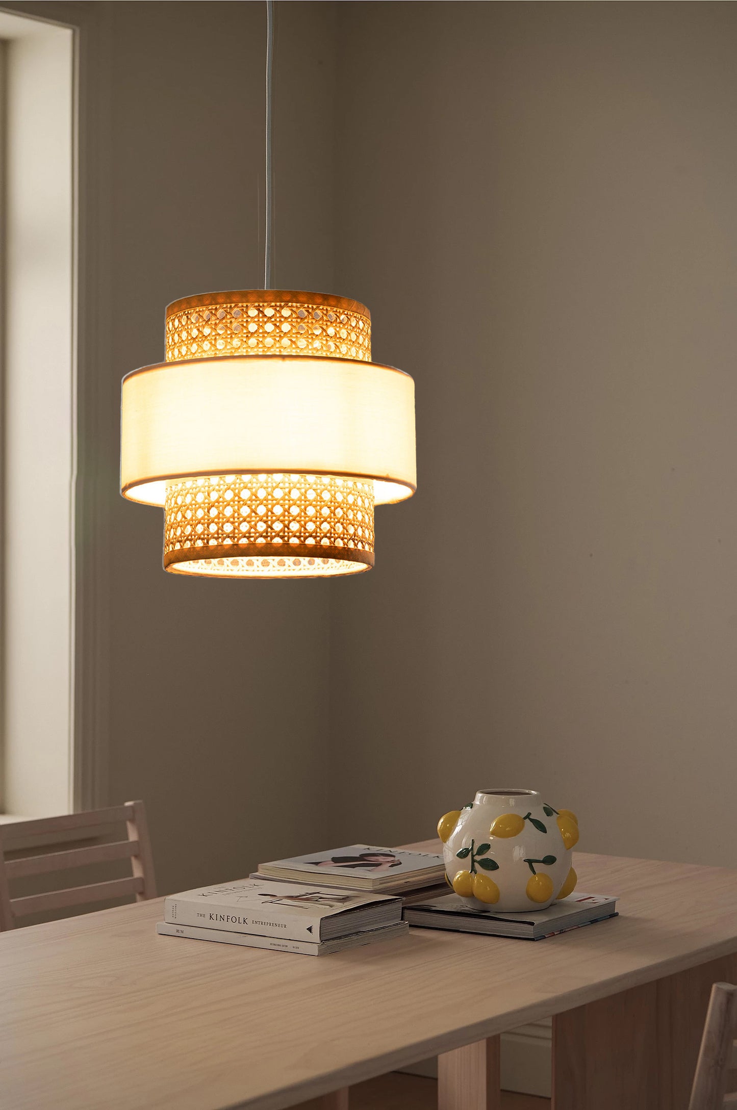 Rattan Hanging lamp for Living Room | Cane Pendant light | Wicker ceiling light - Dia