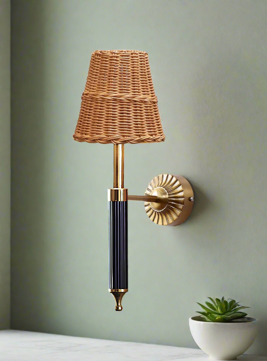 Rattan Wall Light For Living Room | Bamboo Brass Sconce - Odika