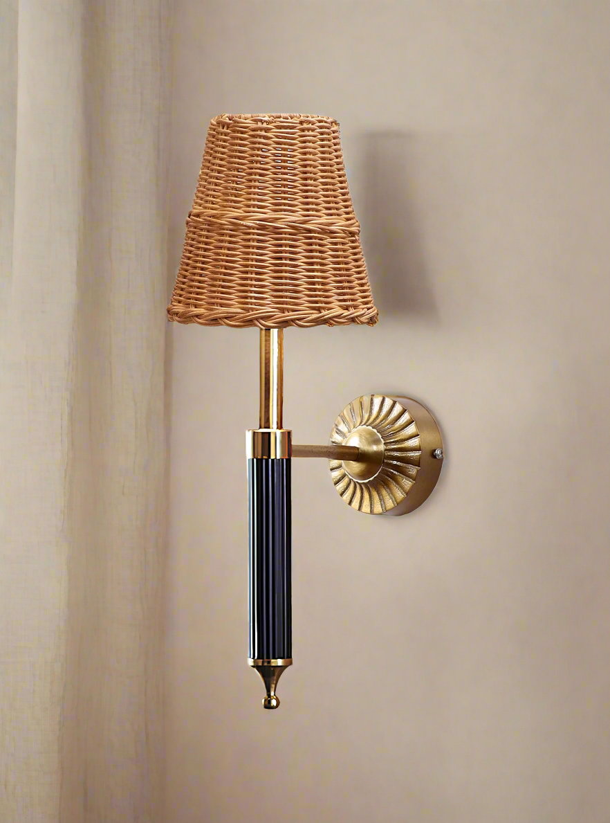 Rattan Wall Light For Living Room | Bamboo Brass Sconce - Odika