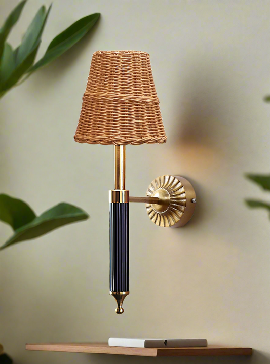 Rattan Wall Light For Living Room | Bamboo Brass Sconce - Odika