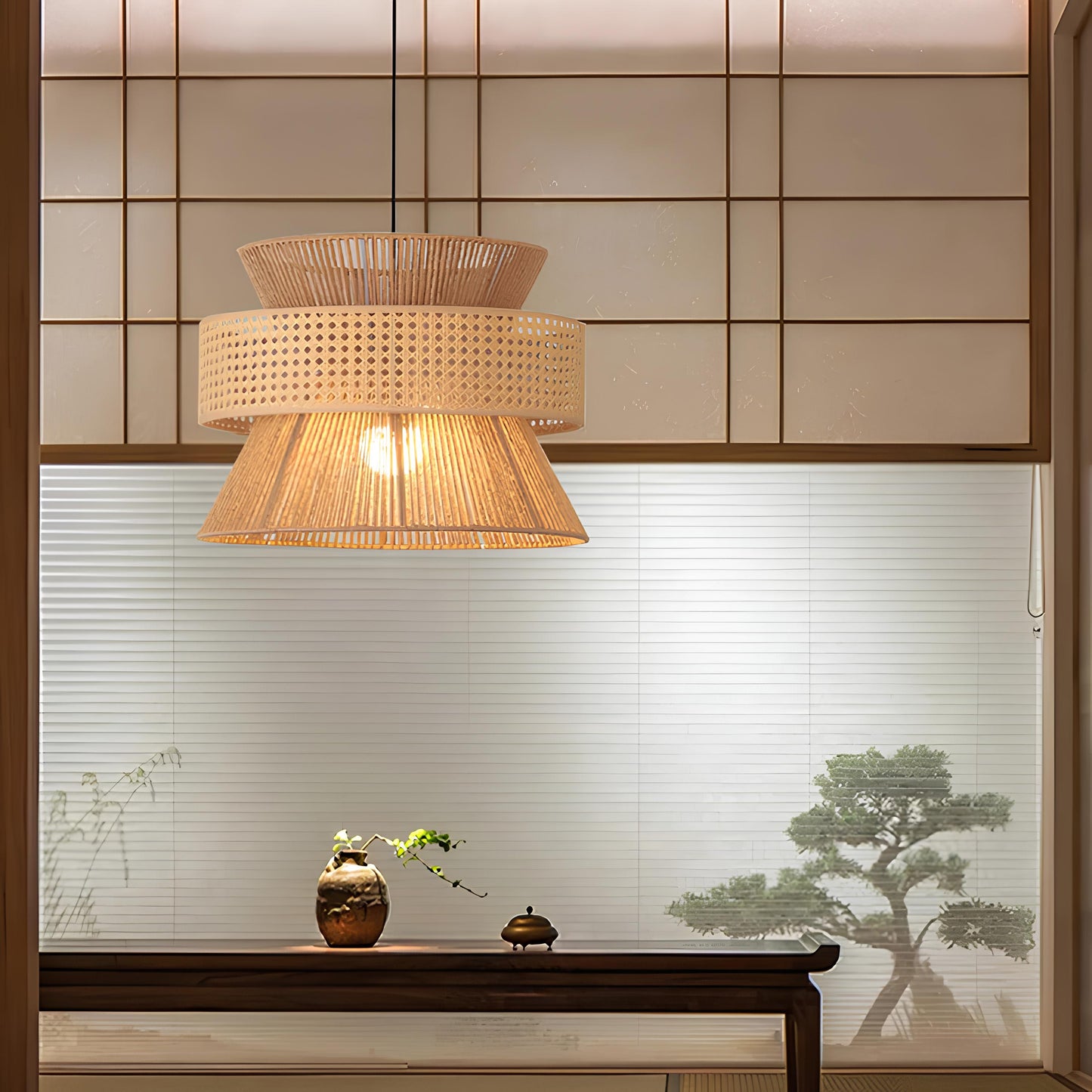 Rattan Hanging lamp for Living Room | Cane Pendant light | Wicker ceiling light - Reva