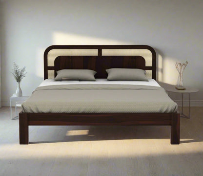 Solid Wood Rattan Bed For Bedroom | Cane Bed For Home - Advika - Akway