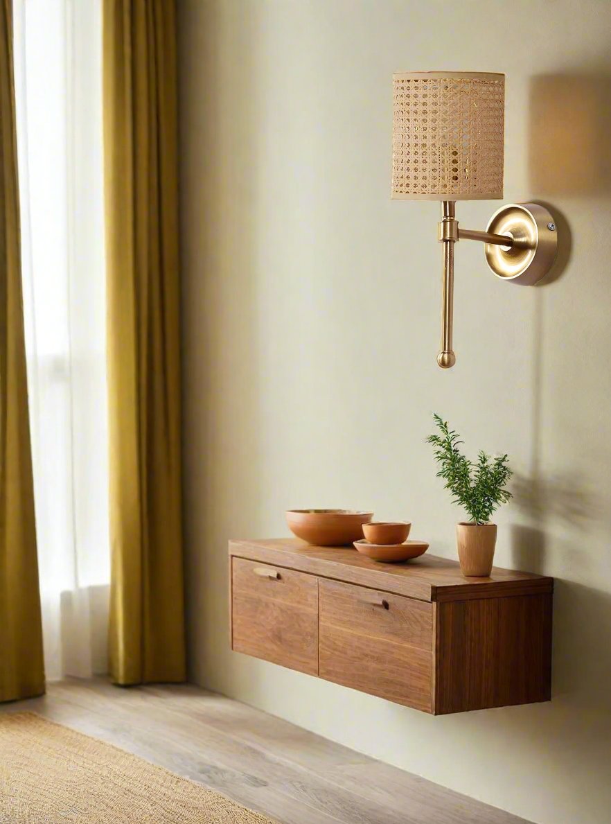 Bamboo Wall Lamp For Living Room | Rattan Wall Scone - Aradhana