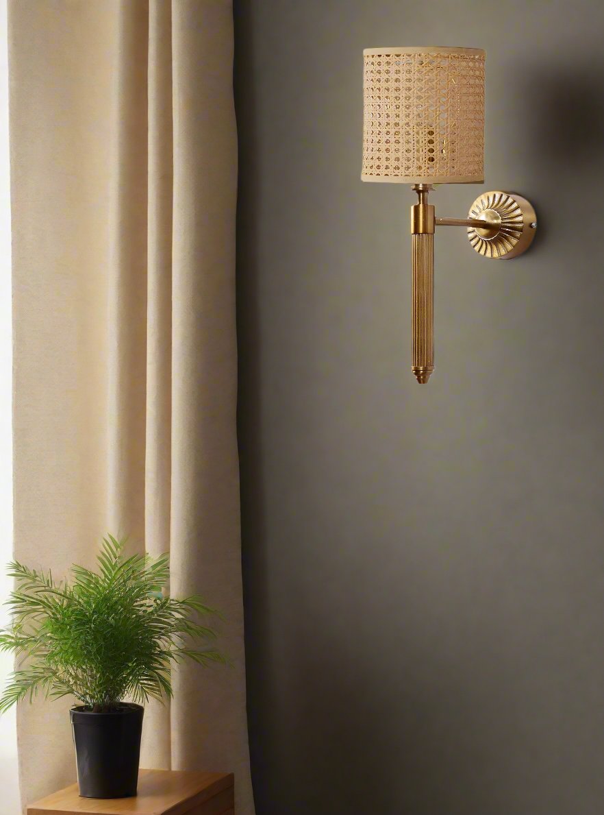 Bamboo Wall Lamp For Living Room | Rattan Wall Scone - Eshana