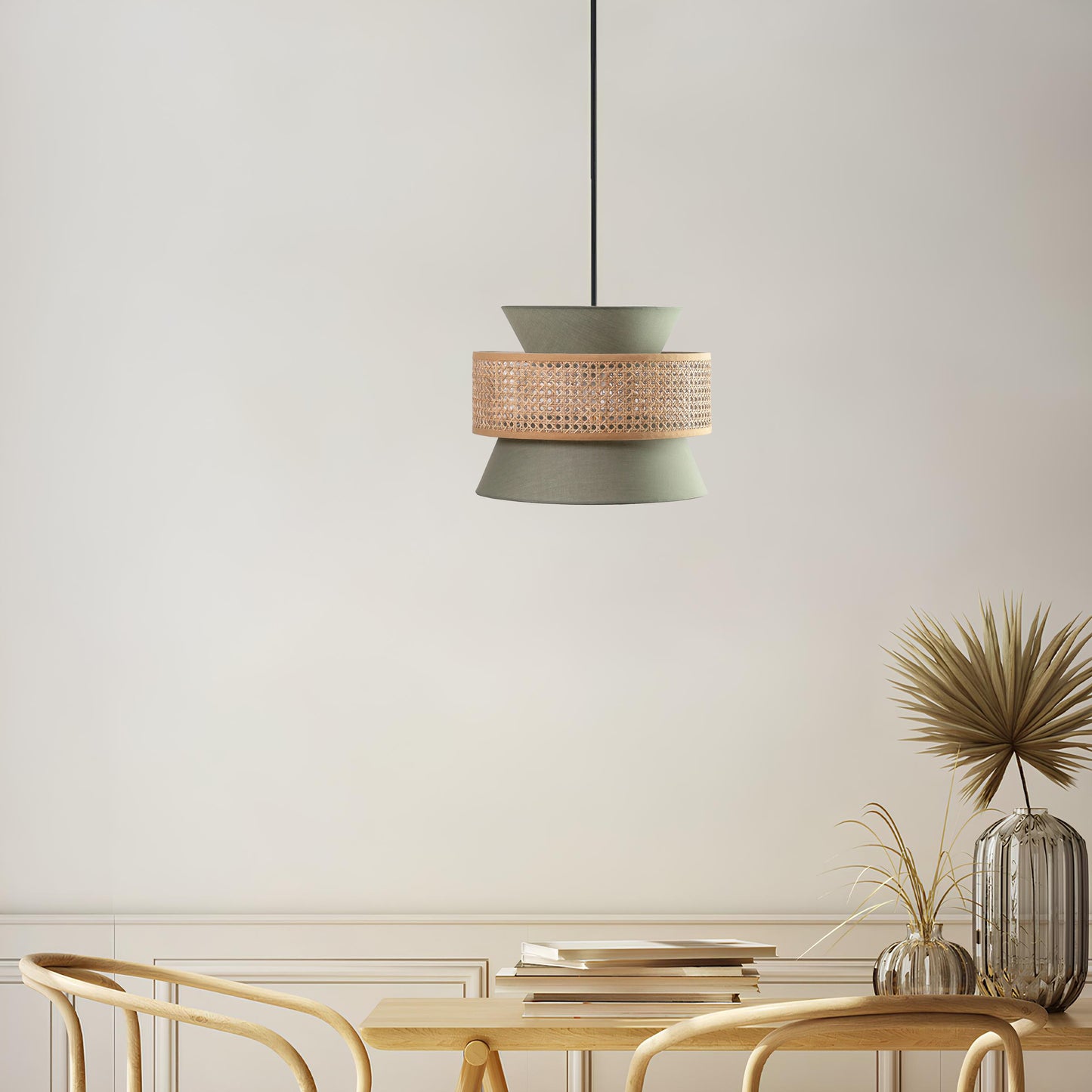 Rattan Hanging lamp for Living Room | Cane Pendant light | Wicker ceiling light - Gauri