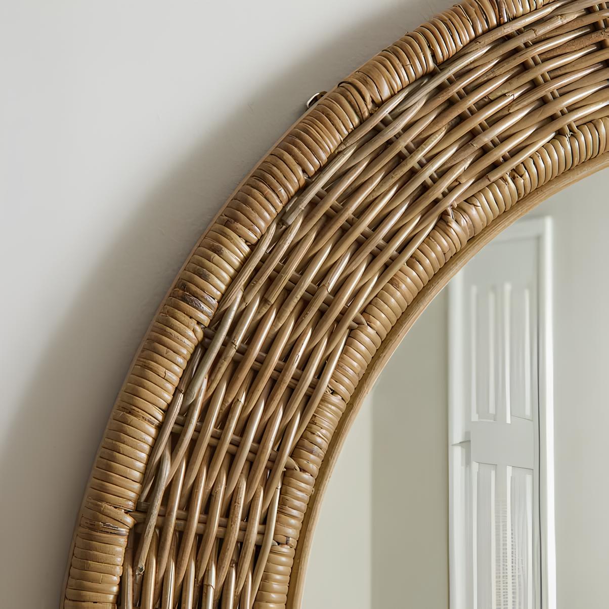 Bamboo Wall Mirror for living room | Cane Wall Mirror | Rattan Mirror - Ishita - Akway