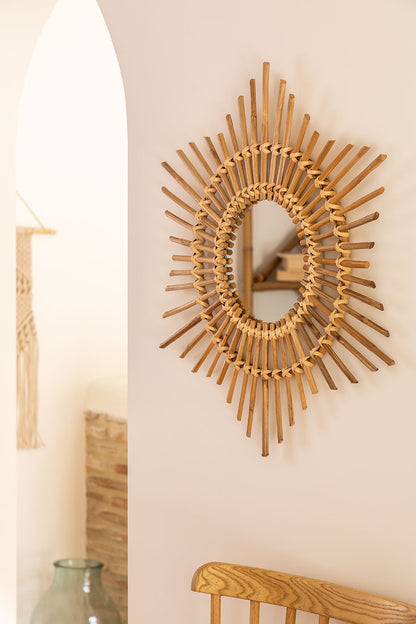 Bamboo Wall Mirror for living room | Cane Wall Mirror | Rattan Mirror - Krisha - Akway