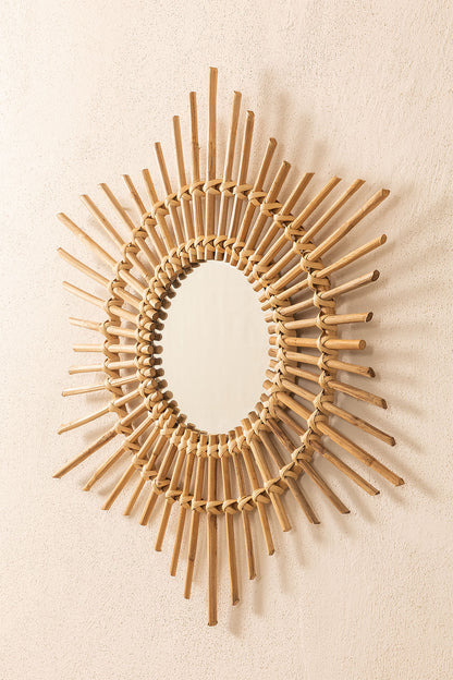 Bamboo Wall Mirror for living room | Cane Wall Mirror | Rattan Mirror - Krisha - Akway