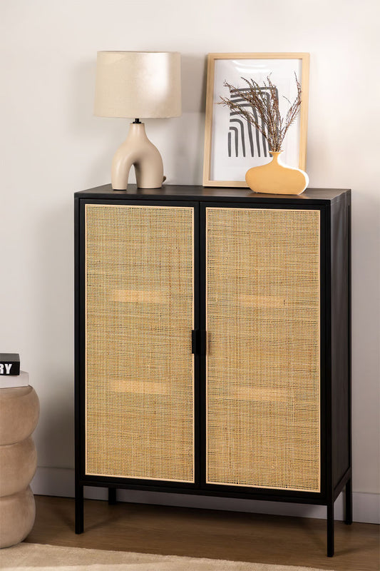 Rattan & Wooden 2 Door Sideboard | Rattan Wood Cabinet - Aditi - Akway