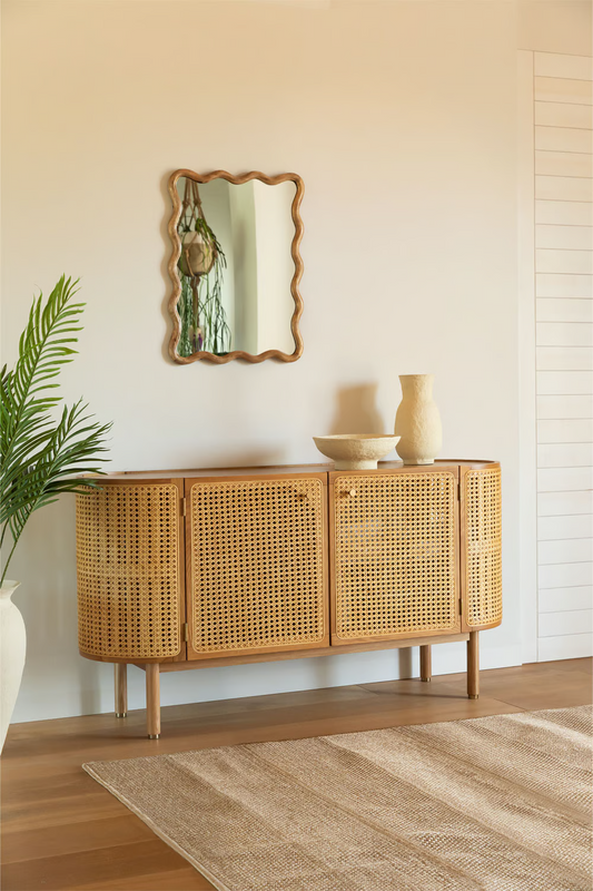 Rattan and Wood Sideboard  | Wooden Cabinet - Aashna