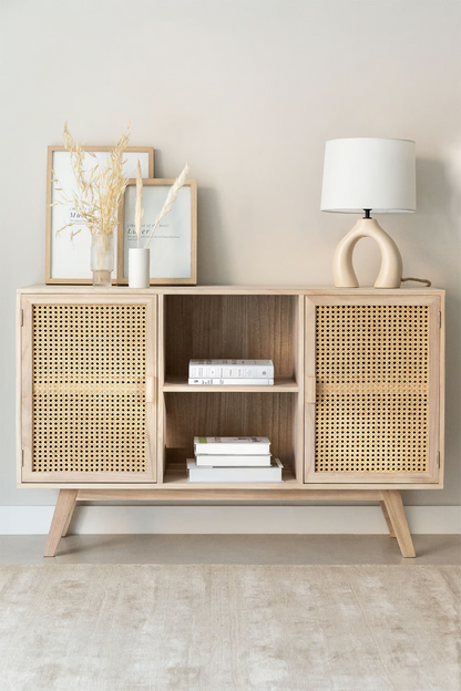 Rattan and Wood Sideboard  | Wooden Cabinet -Aaheli - Akway