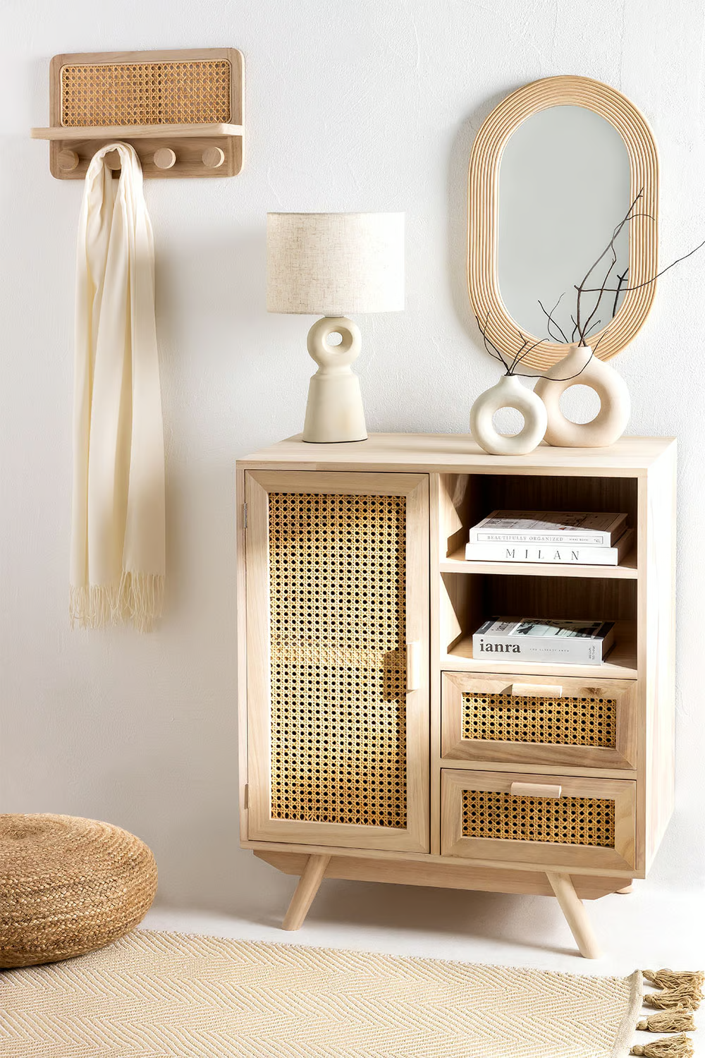 Rattan & Wooden Sideboard with Drawers | Wooden Cabinet -Anaisha