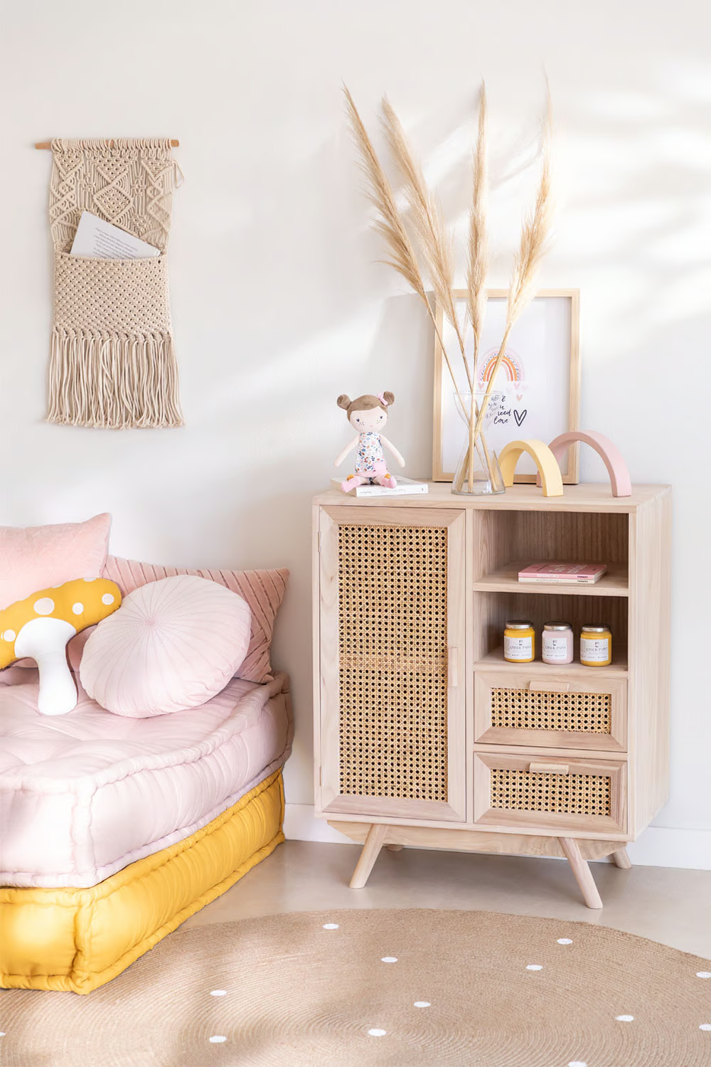 Rattan & Wooden Sideboard with Drawers | Wooden Cabinet -Anaisha