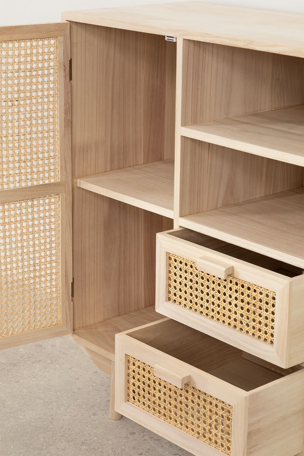 Rattan & Wooden Sideboard with Drawers | Wooden Cabinet -Anaisha