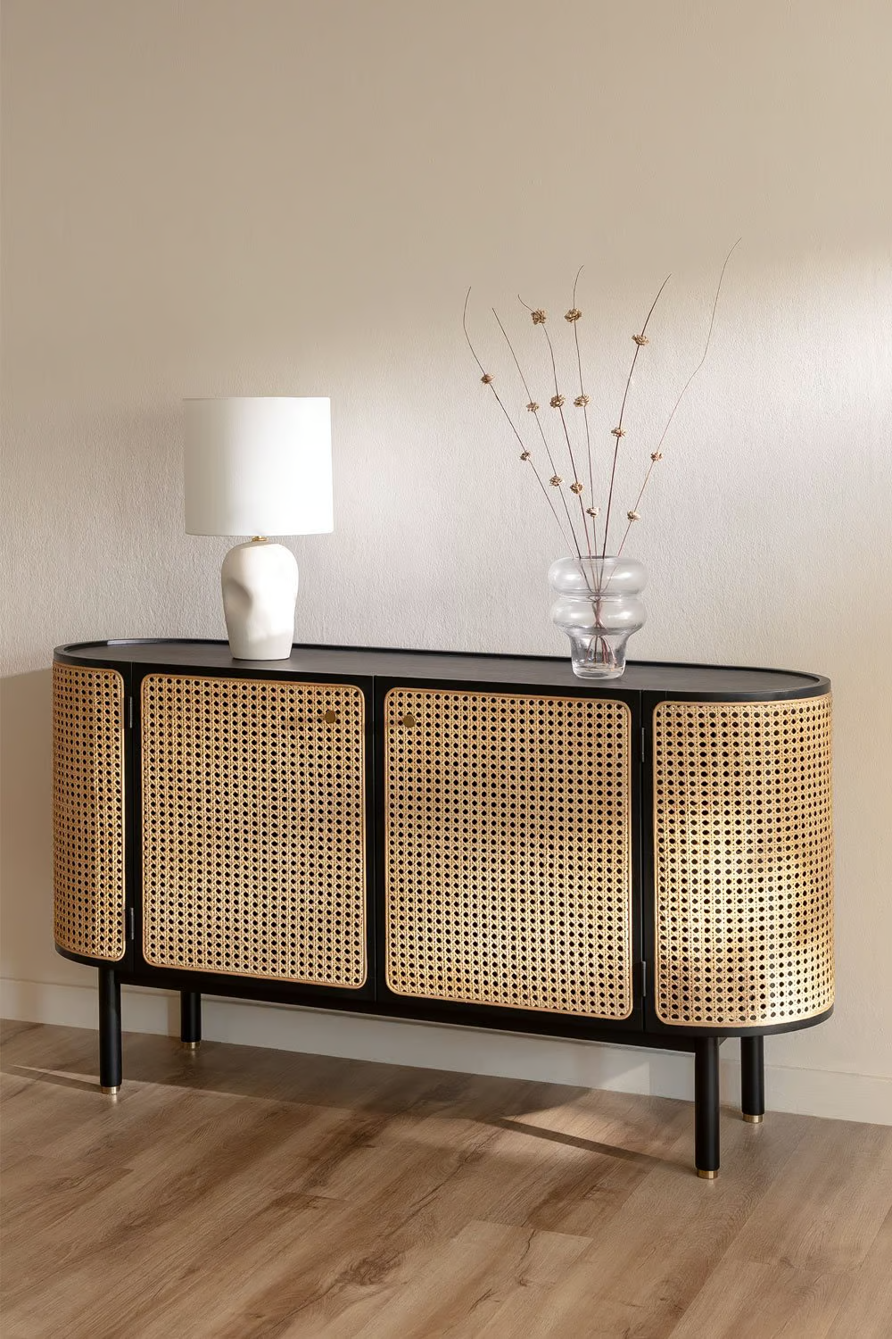 Rattan and Wood Sideboard  | Wooden Cabinet - Anvi - Akway