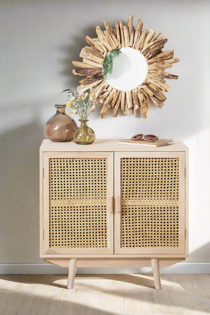 Rattan & Wooden Sideboard with Drawers | Wooden Cabinet -Aashita