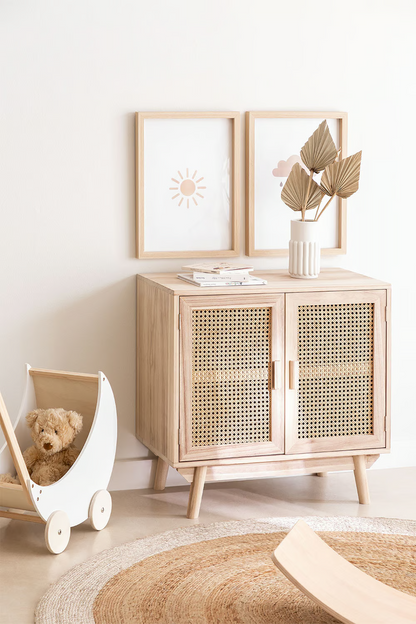 Rattan & Wooden Sideboard with Drawers | Wooden Cabinet -Aashita