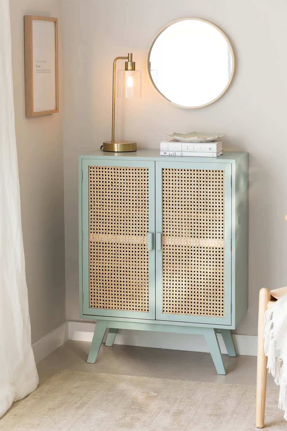 Rattan & Wooden Sideboard with Drawers | Wooden Cabinet -Aarna