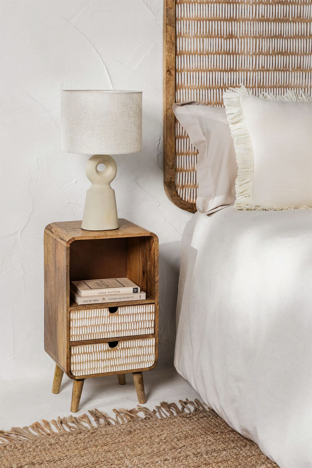 Mango wood bedside table with storage | Wooden Bedside Table -Aasmi - Akway