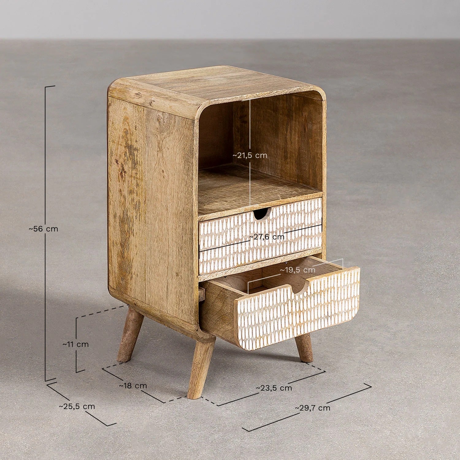 Mango wood bedside table with storage | Wooden Bedside Table -Aasmi - Akway