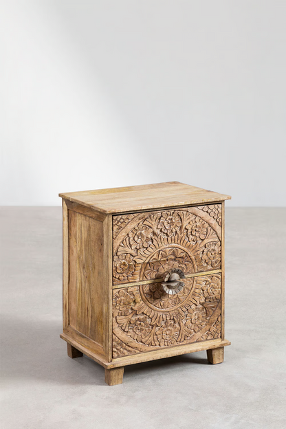 Mango Wood Nightstand with Drawers | Wooden Bedside Table - Agrima