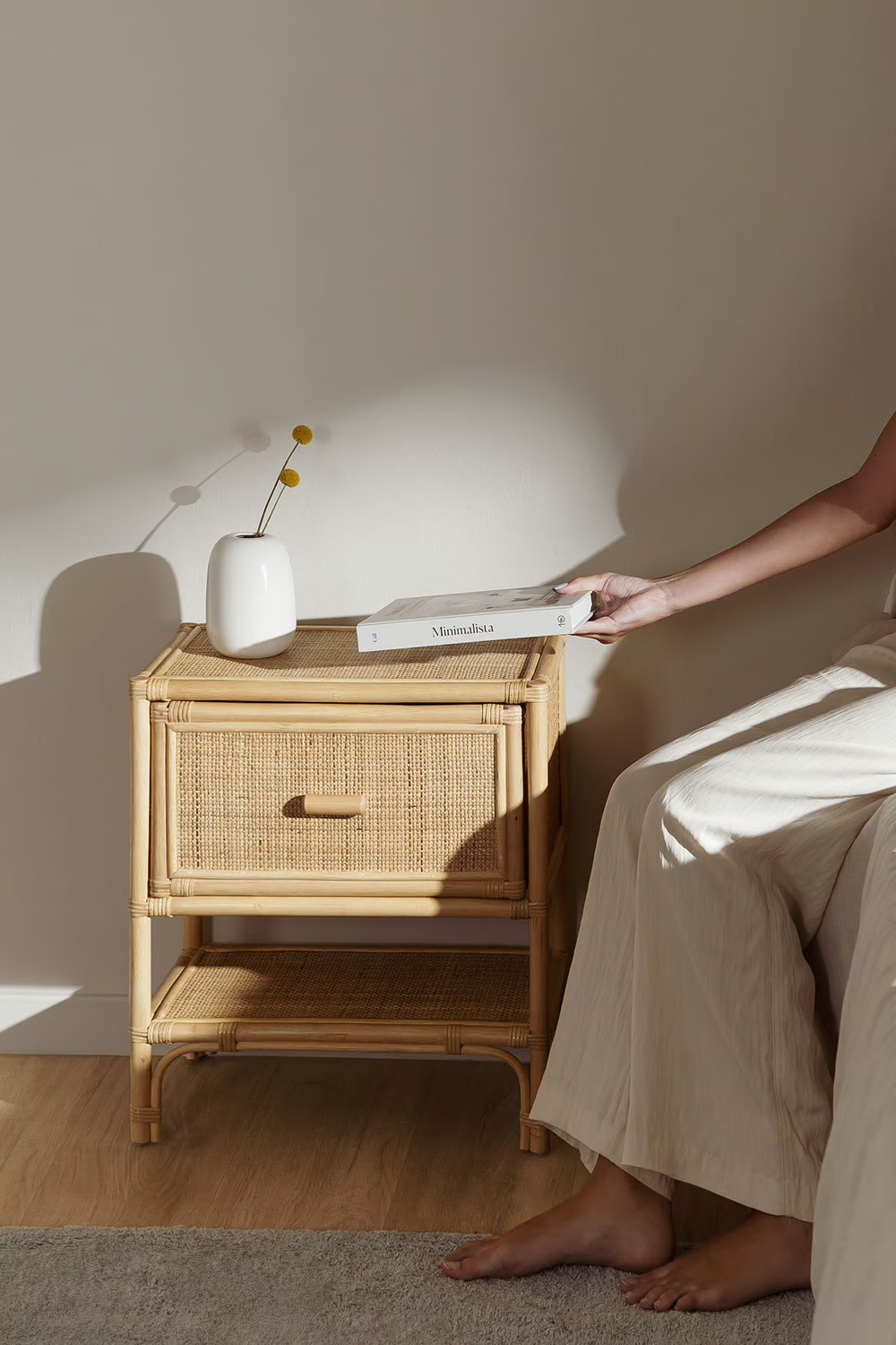 Rattan Bedside table | Wooden Bedside Table - Anahita - Akway