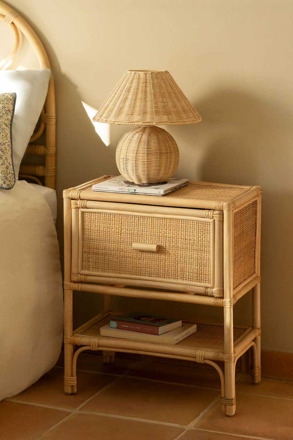 Rattan Bedside table | Wooden Bedside Table - Anahita - Akway