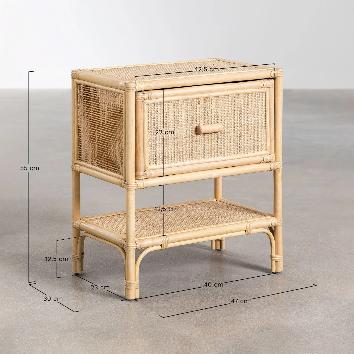 Rattan Bedside table | Wooden Bedside Table - Anahita - Akway