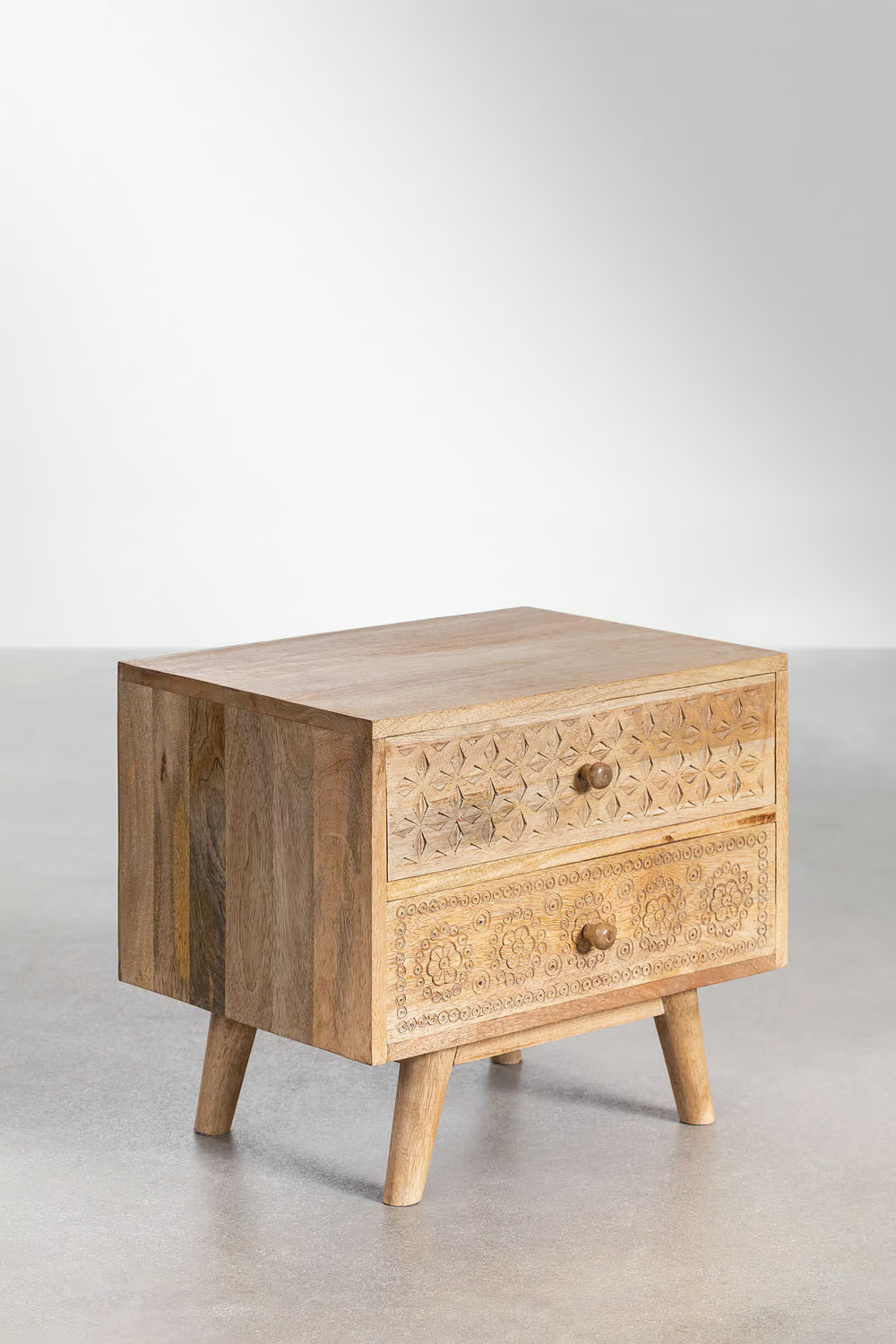 Mango Wood Nightstand Table | Wooden Bedside Table - Bhuvi - Akway