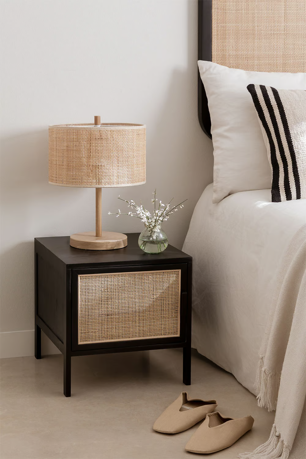 Rattan Bedside Table | Wooden Bedside Table -  Bobbie