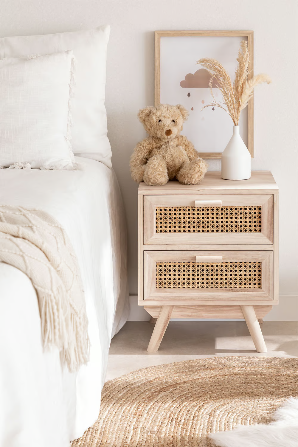 Rattan & Mango Wood Table | Wooden Bedside Table -  Mira - Akway