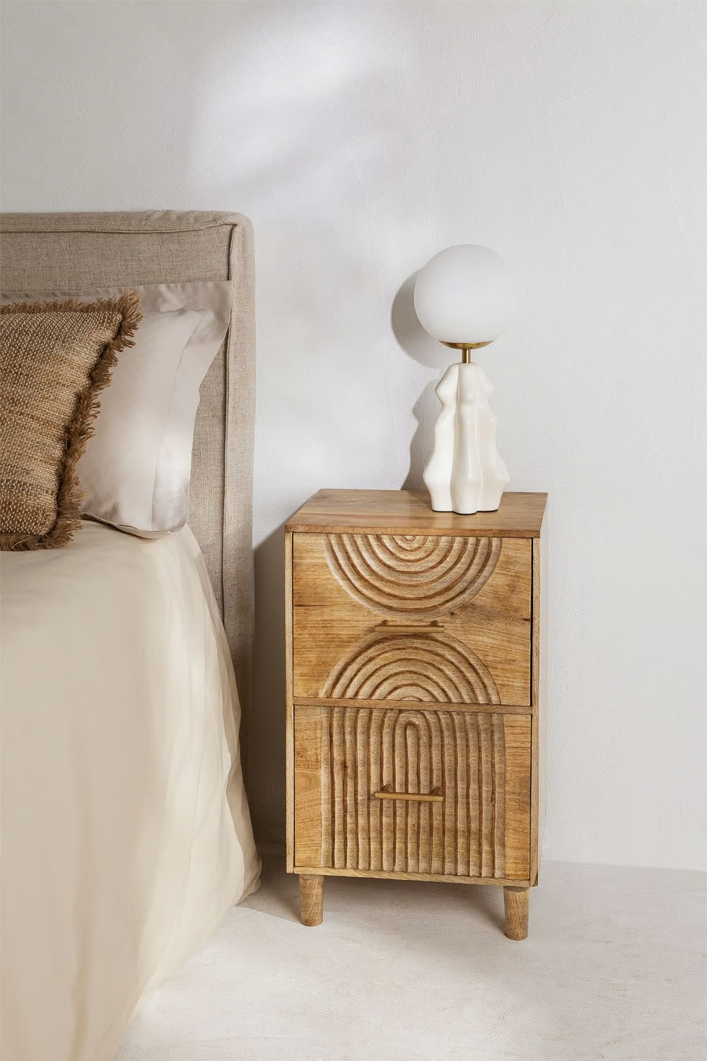 Mango Wood Bedside Table | Wooden Bedside Table - Dara - Akway