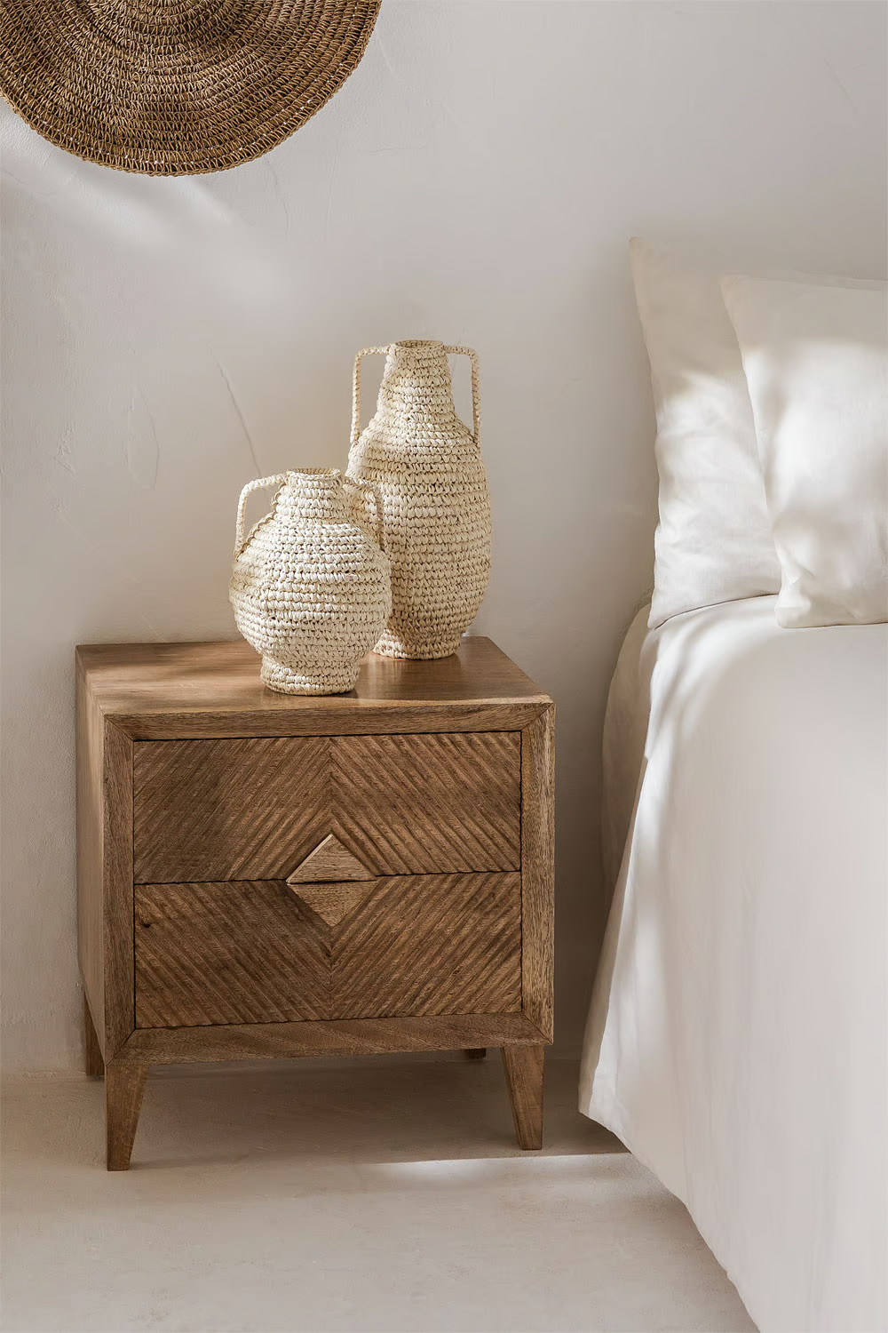 Mango Wood Nightstand Table | Wooden Bedside Table -Venus - Akway