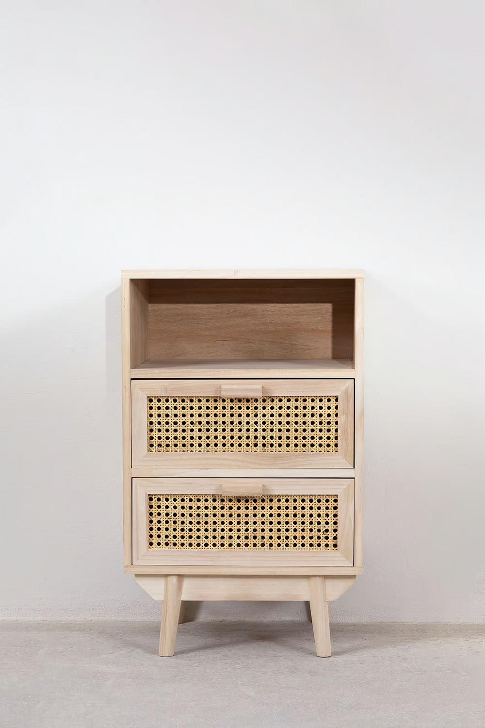 Rattan & Mango Wood Bedside Table with Drawers | Wooden Bedside Table -Agnes