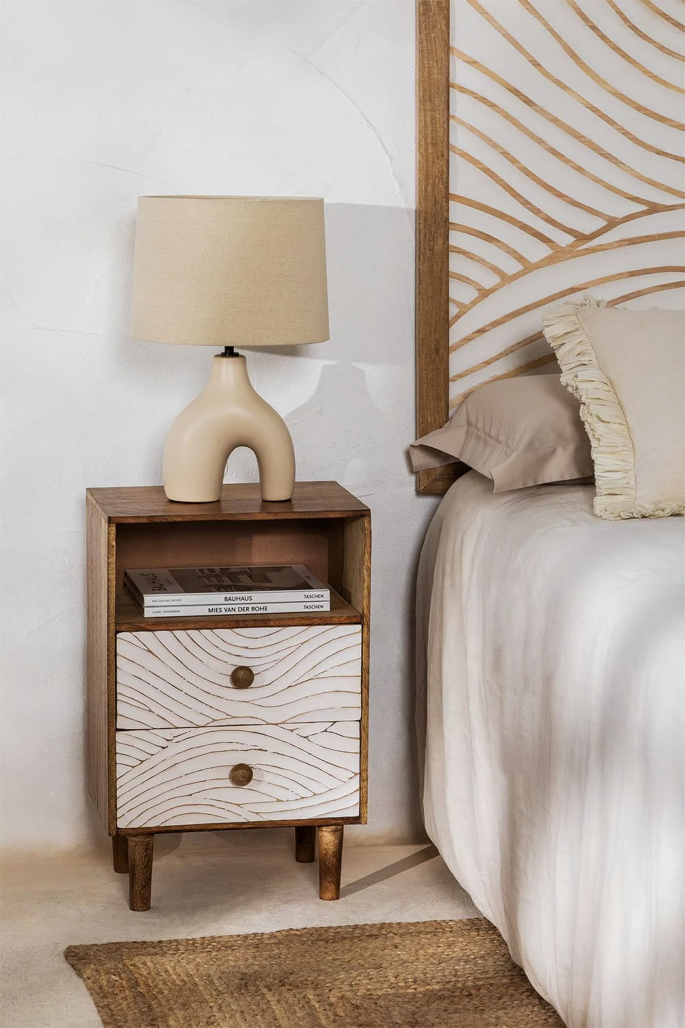 Mango Wood Nightstand Table | Wooden Bedside Table -Frankie - Akway