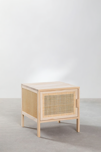 Rattan & Mango Wood Bedside Table | Wooden Bedside Table - Alanis - Akway