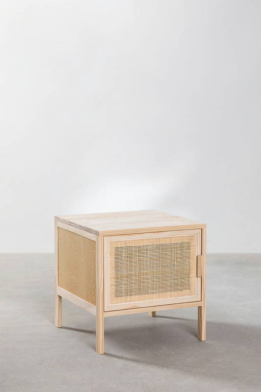 Rattan & Mango Wood Bedside Table | Wooden Bedside Table - Alanis - Akway