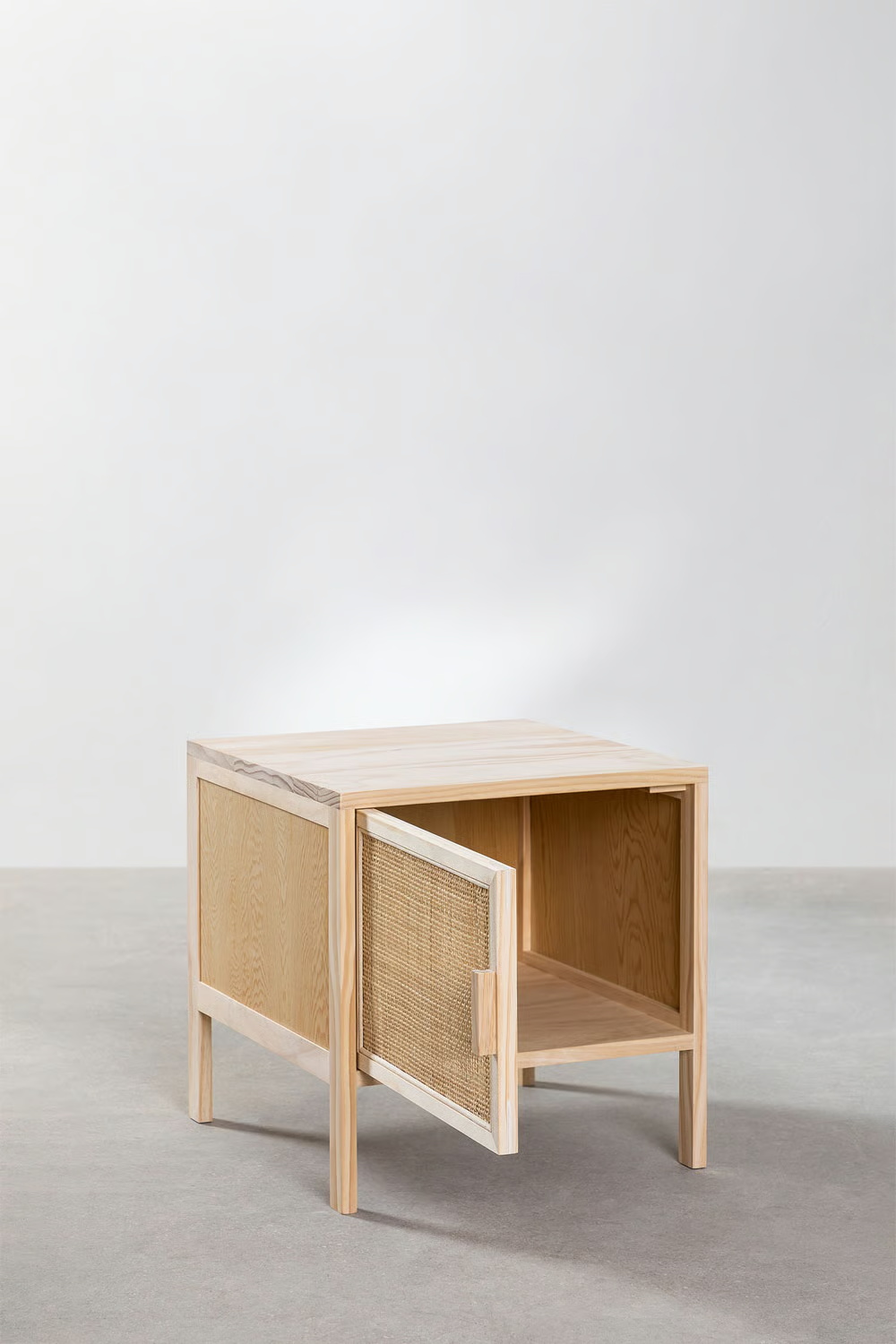 Rattan & Mango Wood Bedside Table | Wooden Bedside Table - Alanis - Akway