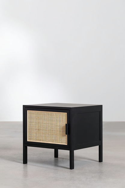 Rattan & Mango Wood Bedside Table | Wooden Bedside Table - Amara - Akway