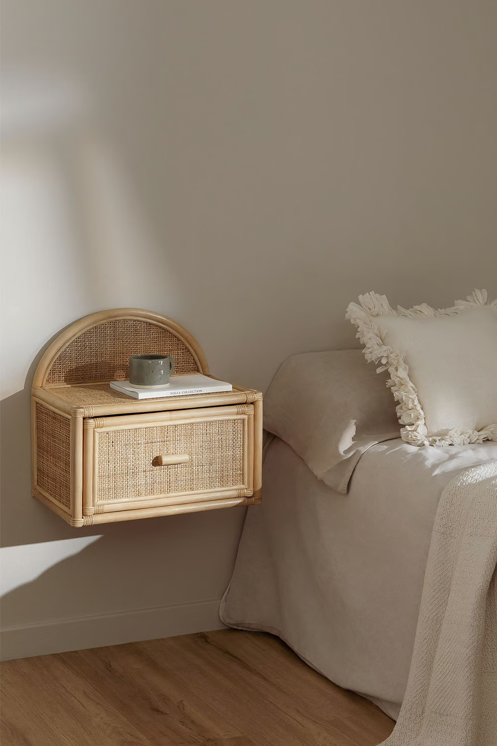 Rattan Floating Bedside Table | Wooden Bedside Table - Bonnie - Akway